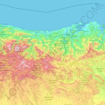 Mapa topográfico Cantabria, altitud, relieve