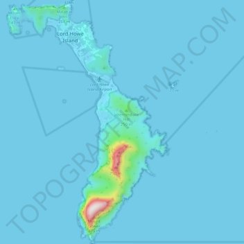 Mapa topográfico Lord Howe Island, altitud, relieve