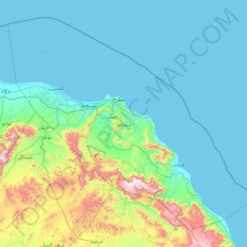 Mapa topográfico Muscat, altitud, relieve