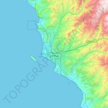 Mapa topográfico Lima Metropolitana, altitud, relieve