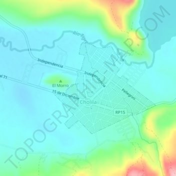 Mapa topográfico Cholila, altitud, relieve