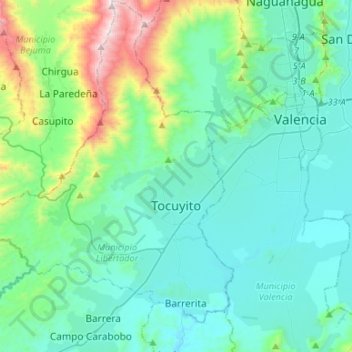 Mapa topográfico Parroquia Tocuyito, altitud, relieve