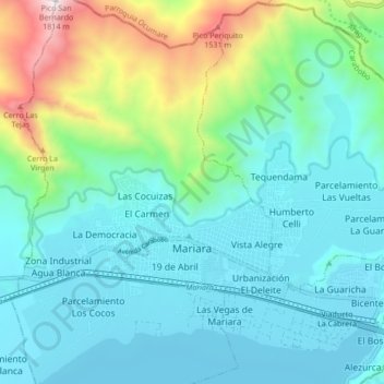Mapa topográfico Parroquia Mariara, altitud, relieve