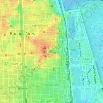 Mapa topográfico Plaza de Mayo, altitud, relieve
