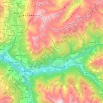 Mapa topográfico Albula/Alvra, altitud, relieve