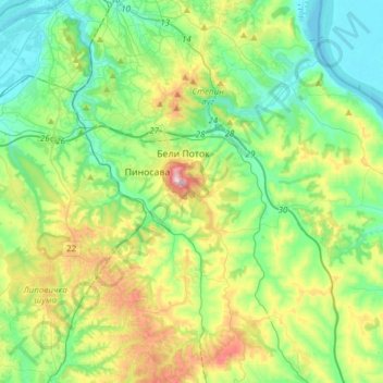 Mapa topográfico Градска општина Вождовац, altitud, relieve