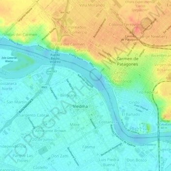 Mapa topográfico Costanera, altitud, relieve