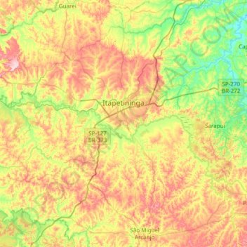 Mapa topográfico Itapetininga, altitud, relieve
