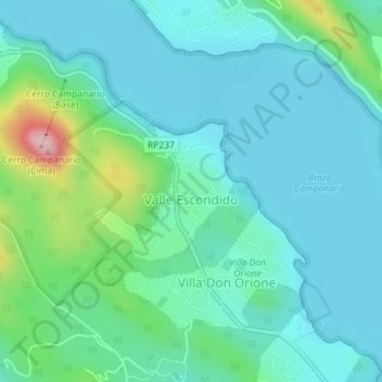 Mapa topográfico Valle Escondido, altitud, relieve