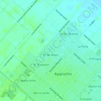 Mapa topográfico 25 de Mayo, altitud, relieve