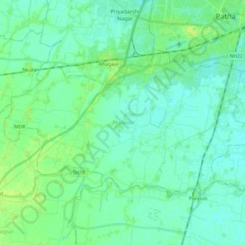 Mapa topográfico Phulwari, altitud, relieve