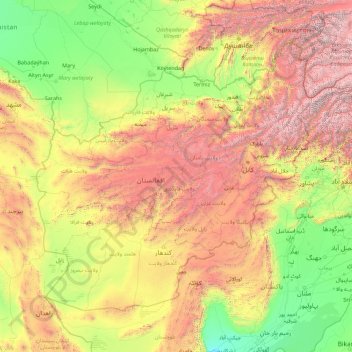 Mapa topográfico Afganistán, altitud, relieve