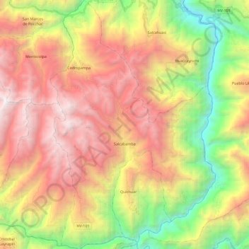 Mapa topográfico Salcabamba, altitud, relieve