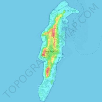 Mapa topográfico Isla de San Andrés (Colombia), altitud, relieve