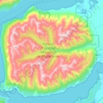 Mapa topográfico Península de Magallanes, altitud, relieve