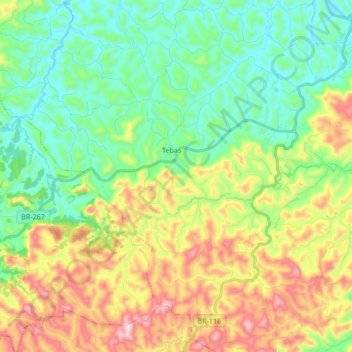 Mapa topográfico Tebas, altitud, relieve