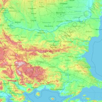 Mapa topográfico Bulgaria, altitud, relieve