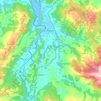 Mapa topográfico Ampuero, altitud, relieve