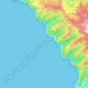 Mapa topográfico Acantilados de los Gigantes, altitud, relieve