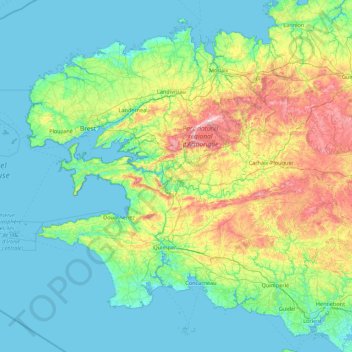 Mapa topográfico Finisterre, altitud, relieve
