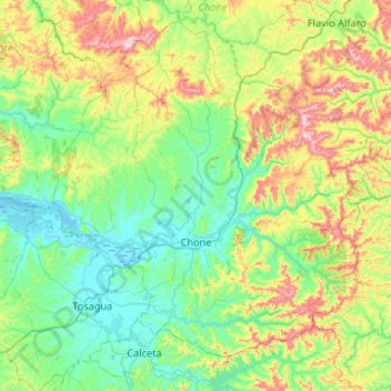 Mapa topográfico Chone, altitud, relieve