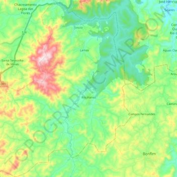 Mapa topográfico Rio Manso, altitud, relieve