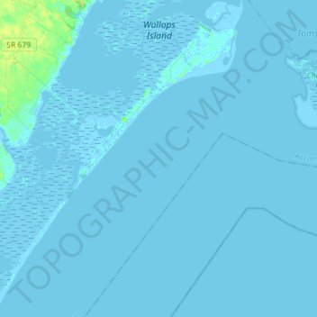 Mapa topográfico Wallops Island, altitud, relieve