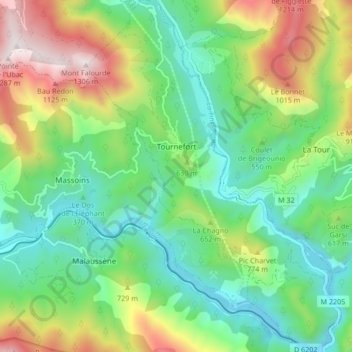 Mapa topográfico Tournefort, altitud, relieve