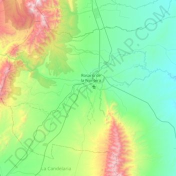 Mapa topográfico Municipio de Rosario de la Frontera, altitud, relieve