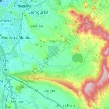 Mapa topográfico Aranguren, altitud, relieve