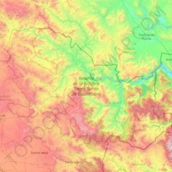 Mapa topográfico Reserva de la Biósfera Sierra Gorda de Guanajuato, altitud, relieve