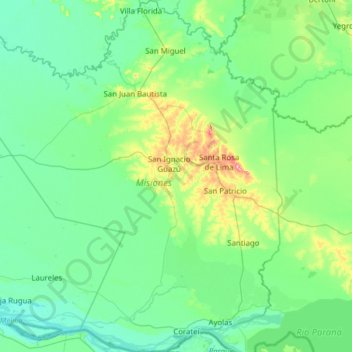 Mapa topográfico Misiones, altitud, relieve