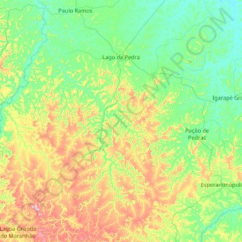 Mapa topográfico Lago da Pedra, altitud, relieve