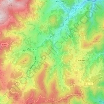 Mapa topográfico Orbey, altitud, relieve