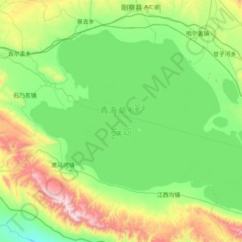 Mapa topográfico 青海湖 མཚོ་སྔོན་པོ།, altitud, relieve