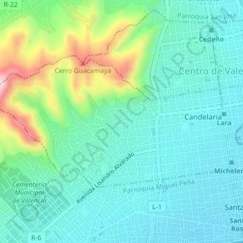 Mapa topográfico Parroquia La Candelaria, altitud, relieve