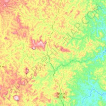 Mapa topográfico Catuji, altitud, relieve