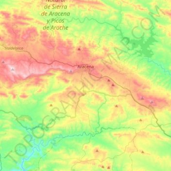 Mapa topográfico Aracena, altitud, relieve