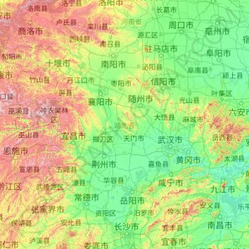 Mapa topográfico Hubei, altitud, relieve