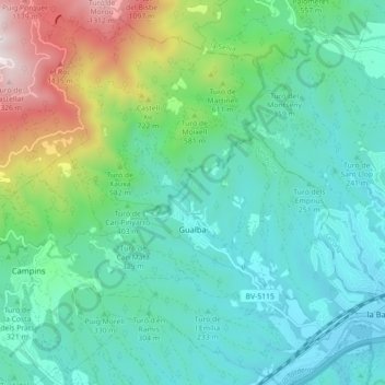 Mapa topográfico Gualba, altitud, relieve