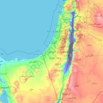 Mapa topográfico Israel, altitud, relieve