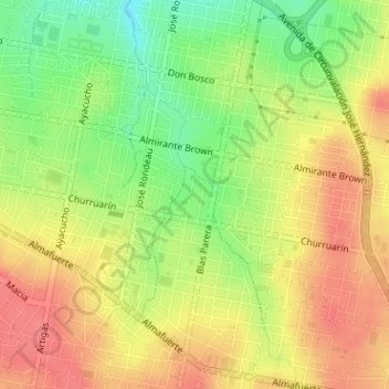 Mapa topográfico Barrio Dos Arroyos, altitud, relieve