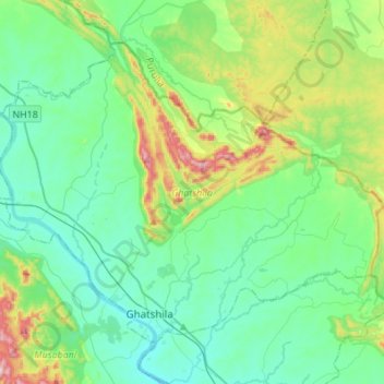 Mapa topográfico Ghatshila, altitud, relieve