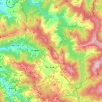Mapa topográfico Berástegui, altitud, relieve