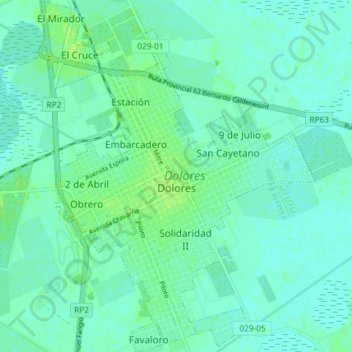 Mapa topográfico Dolores, altitud, relieve