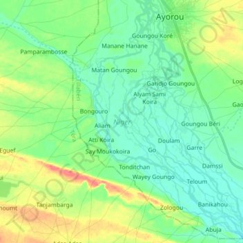 Mapa topográfico Niger, altitud, relieve