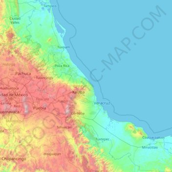 Mapa topográfico Veracruz, altitud, relieve