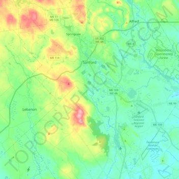 Mapa topográfico Sanford, altitud, relieve