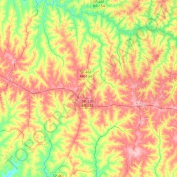 Mapa topográfico Nhandeara, altitud, relieve