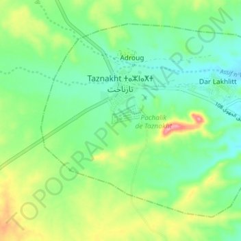 Mapa topográfico Taznakht ⵜⴰⵣⵏⴰⵅⵜ تازناخت, altitud, relieve